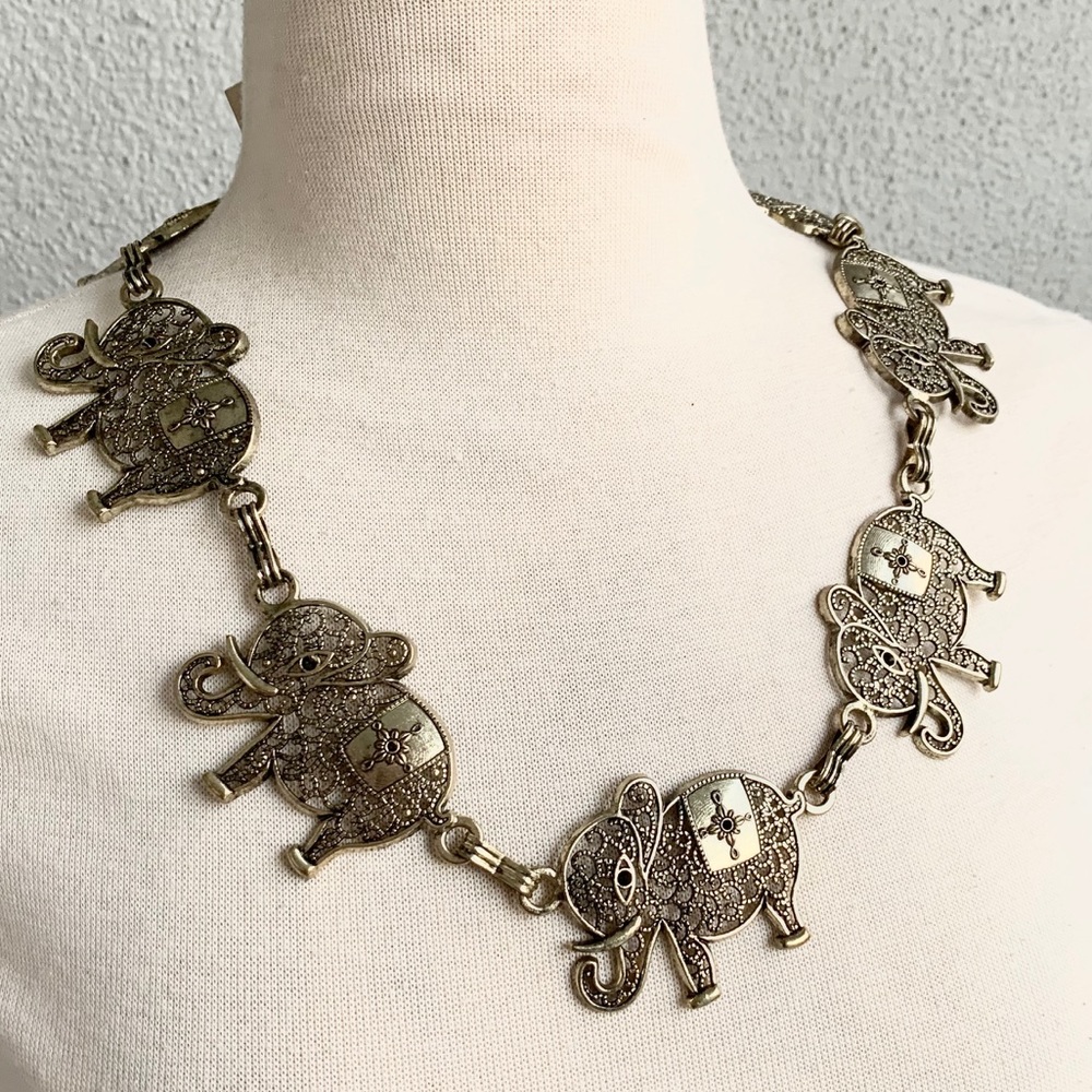Bronze tone Boho Elephant Necklace